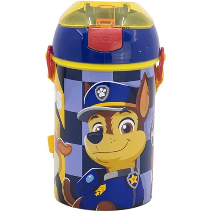 Stor Wiederverwendbare Flasche Robot Pop Up mit Strohhalm, 450 ml, BPA-frei, PAW PATROL BOY RESCUE PUPS