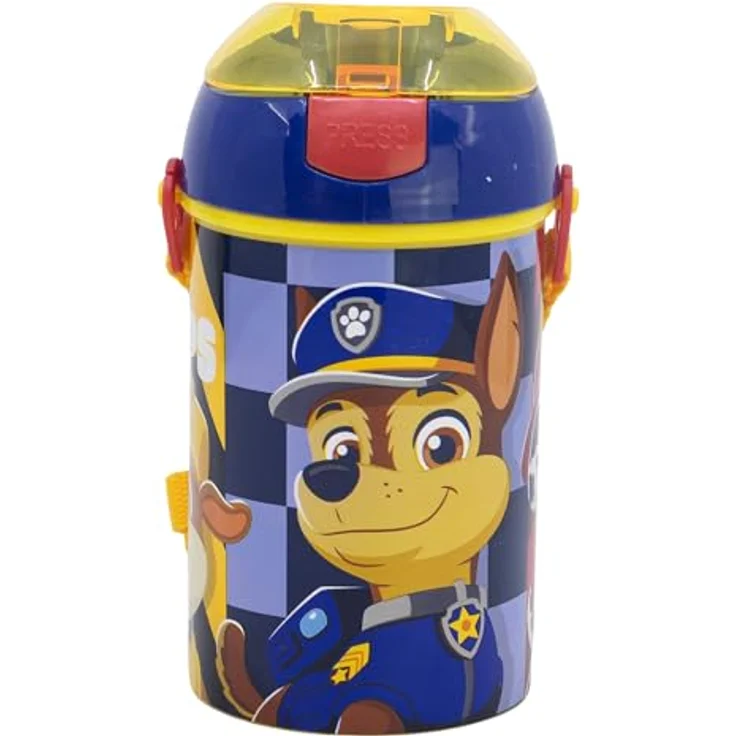 Stor Wiederverwendbare Flasche Robot Pop Up mit Strohhalm, 450 ml, BPA-frei, PAW PATROL BOY RESCUE PUPS – Bild 1
