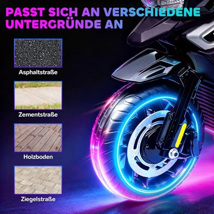 AIYAPLAY Elektro Motorrad Kinder, 6V Kindermotorrad mit 2 Hilfsrädern, Soft-Start, Beleuchtung, Musik, bis zu 2,4 km/h, schwarz – Bild 5