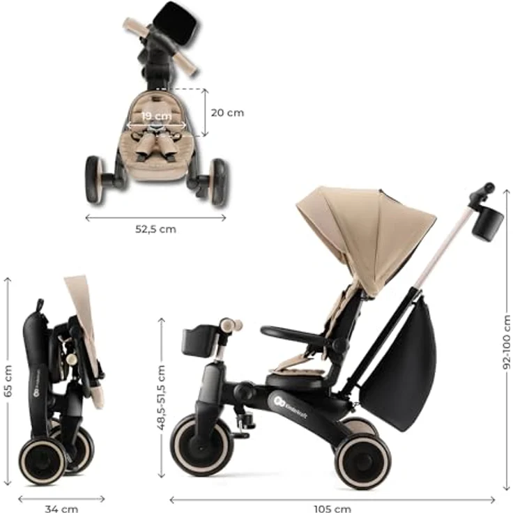 Kinderkraft Dreirad Jazz 2, 5-in-1 Klappdreirad mit 360° drehbarem Sitz, wasserdichtem Verdeck und 5-Punkt-Sicherheitsgurten – Bild 10