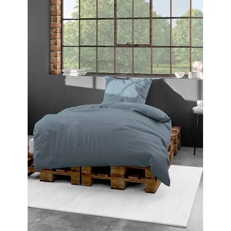 Bierbaum Bettwäsche 3899, Mako-Satin, 100% Baumwolle, Designed in Germany, Jeans 21, 135 x 200 + 80 x 80 cm