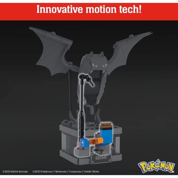 MEGA WONDER POKEMON MEGA Pokémon Mini Motion-Golbat - 313-teiliges Klemmbausteine-Set mit verstecktem Knopf, 13 cm groß, Flügelschlag Funktion, HTH72 – Bild 5