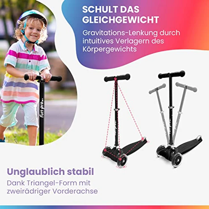 Fun Pro ONE Scooter, der Sichere Premium Roller Kinder 3 Jahre, LED Räder, faltbar, ab Kleinkind Junge Mädchen, Händler aus HH, 3 Jahre Garantie, rot – Bild 5
