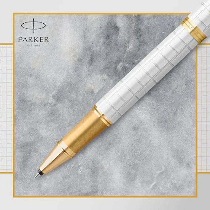 Parker IM Premium Pearl G.C. F, Rollerball-Stift mit graviertem Viereckmuster, Gold-Weiss – Bild 5
