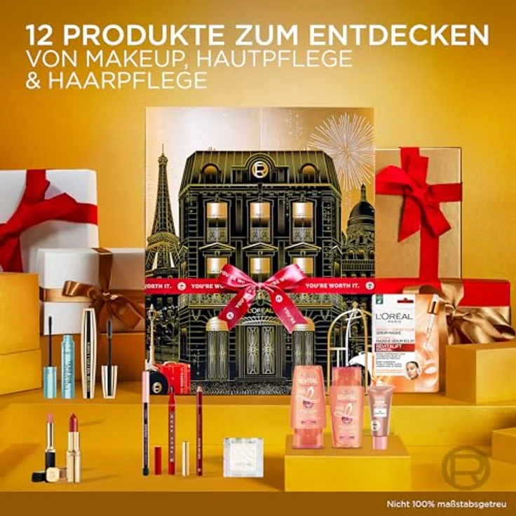 L'Oréal Paris Mini Adventskalender 2025, 12 Beauty-Überraschungen in edler Aufklappbox mit gold-roten Elementen – Bild 2