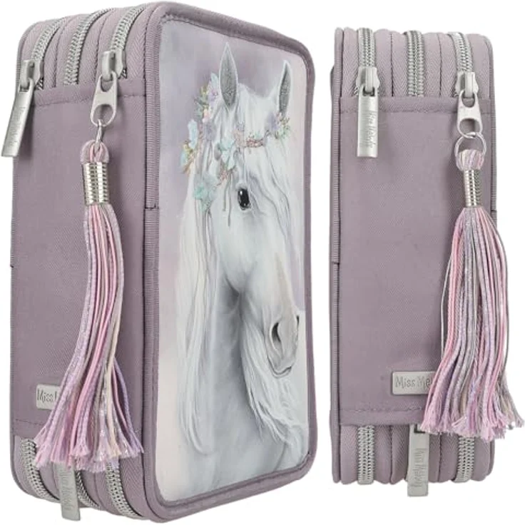 Depesche 13126 Miss Melody Fantasy Horse - Gefüllte 3-Fach Federtasche in Blasslila, mit Pferde Motiv und Glitzer, Federmappe mit Buntstiften, Lineal, Schere UVM. – Bild 2