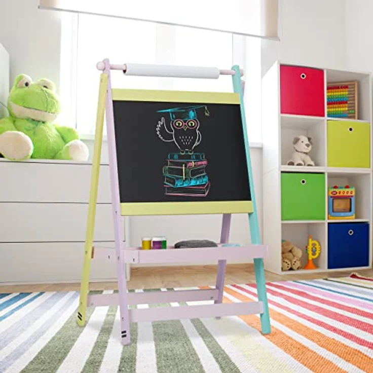 Relaxdays Kindertafel, freistehende Maltafel mit Papierrolle, bunter Rahmen für kreative Kinder – Bild 2