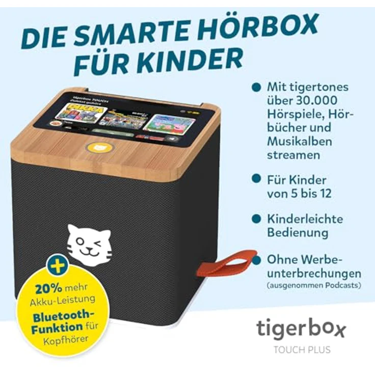 tigermedia tigerbox TOUCH PLUS schwarz | Streaming-Hörbox für Kinder mit Farb-Touchdisplay, Stereo-Klang, Nachtlicht und extra starkem Akku – Bild 2