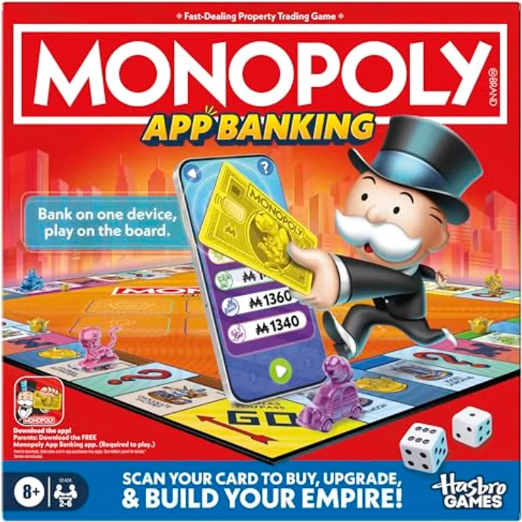 Hasbro Gaming Monopoly App Banking Brettspiel, englische Fassung mit digitaler Geldverwaltung und Minispielen