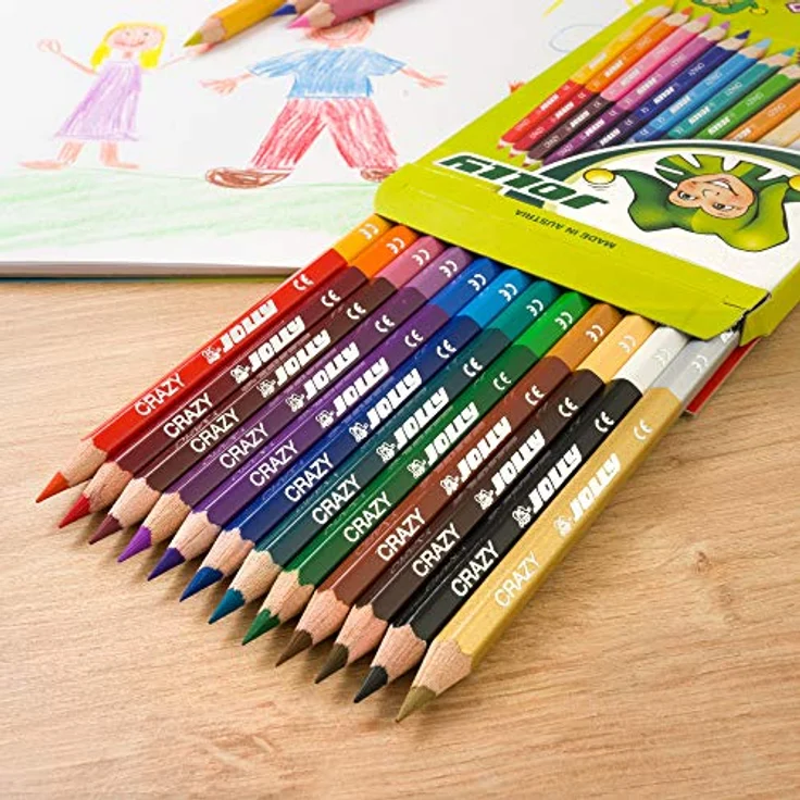 Jolly Superstick Crazy Buntstifte Farbstifte | 24 Farben mit 12 Farbstiften | Kinderfest und Bruchsicher | Ungiftig | extra dicke Mine | 12 Stifte im Kartonetui – Bild 4
