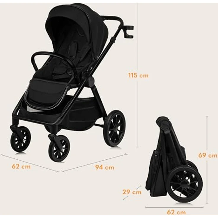 Lionelo Layla 3-in-1, Kinderwagen in Black Onyx mit Babywanne, Autohalterung und Adac-zertifiziertem Kindersitz – Bild 10