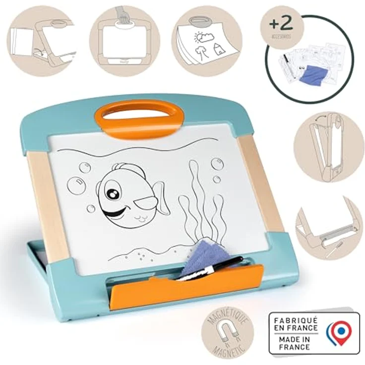 Smoby Modulo Slate, Tisch-Maltafel aus Holz und Kunststoff mit magnetischer weißer Seite, Ablagefach und wasserlöslichem Filzstift, 38 x 30,5 x 27 cm – Bild 2