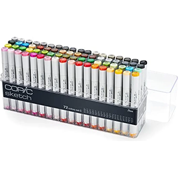 COPIC Sketch Marker Set "C" mit 72 Farben im Acryl-Display, professionelle alkoholbasierte Pinselmarker mit einer flexiblen und einer mittelbreiten Spitze – Bild 1