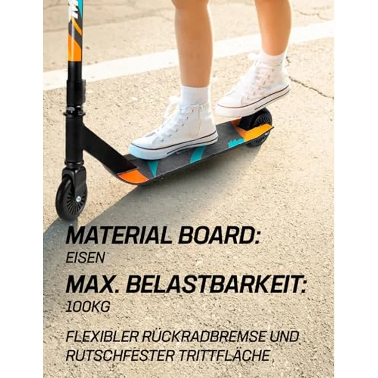MUWO Halfpipe Stunt Scooter - Robuster Tretroller für Action und Tricks mit Rutschfester Trittfläche, Flexibler Rückradbremse und 360° Lenkung (Schwarz) – Bild 2