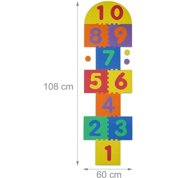 Relaxdays Puzzlematte mit Zahlen, Himmel & Hölle Kindermatte, bunt, schadstofffrei, Schaumstoff – Bild 4
