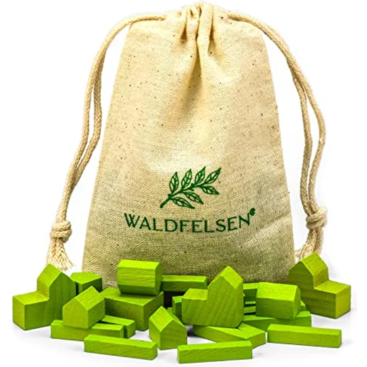 Waldfelsen® Hozfiguren für Die Siedler, Set mit 4 Städten, 5 Siedlungen und 15 Straßen, Handgefertigt aus Massivholz, Farbe: Grasgrün – Bild 2