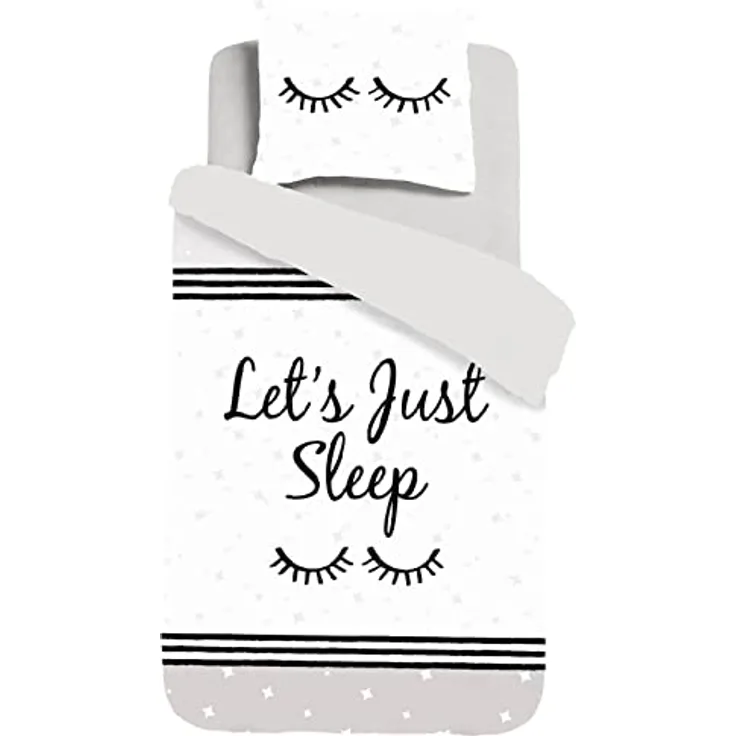 ESPiCO Bettgarnitur Sleep and Dream Sternentraum Streifen Sterne Text Renforcè, 100% Baumwolle, 135x200 cm, Grau
