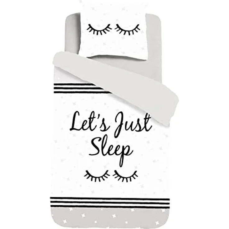 ESPiCO Bettgarnitur Sleep and Dream Sternentraum Streifen Sterne Text Renforcè, 100% Baumwolle, 135x200 cm, Grau – Bild 1
