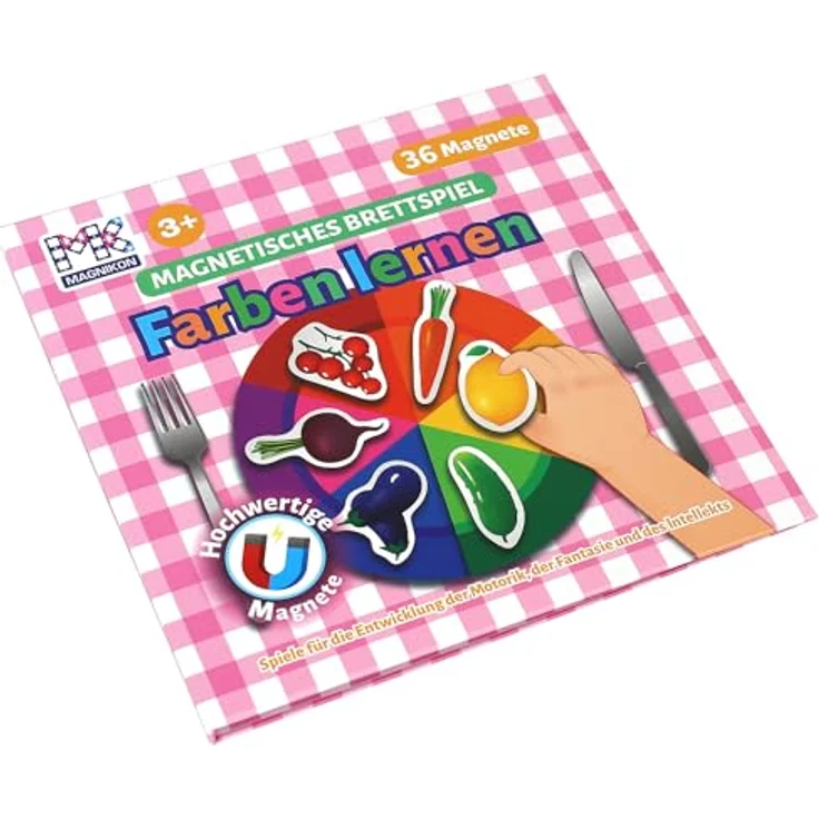 Magnikon Magnetspiel "Farben lernen", Sortierspiel für Kinder mit Obst, Gemüse und geometrischen Formen, 20 x 40 cm geöffnet – Bild 4