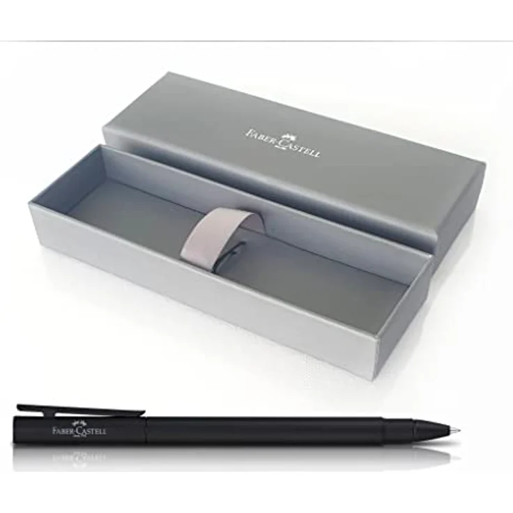 Faber-Castell Neo Slim Metal, Kugelschreiber mit mattem Schwarz-Chrom-Schaft und federbelasteter Metallklammer, schwarz – Bild 2