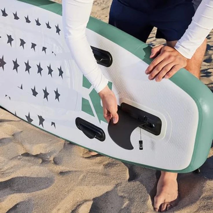 HOME DELUXE Stand Up Paddle Board S, Mintgrün – Aufblasbares SUP mit rutschfester Oberfläche, 3-Finnen-System und umfassendem Zubehörset für See, Meer & Fluss – Bild 4