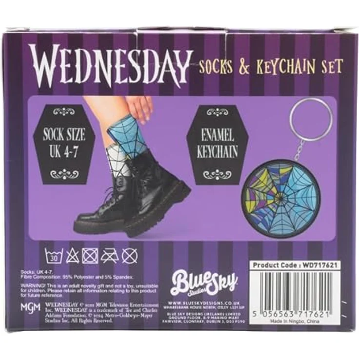 Blue Sky Studios Wednesday – Socken & Schlüsselanhänger Set, vielseitiges Design – Bild 3