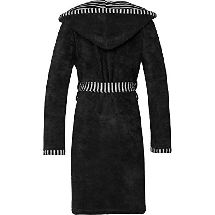 Vossen Juno, Damen Bademantel Kurzmantel mit Kapuze, schwarz, aus 80% Baumwolle und 20% Polyester, figurformend und leicht – Bild 4