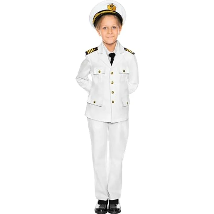 Maskworld Kapitän Kinder-Kostüm, 4-teiliges Set mit Blazer, Hose, Krawatte und Mütze, Baumwolle, Größe 164 – Bild 2