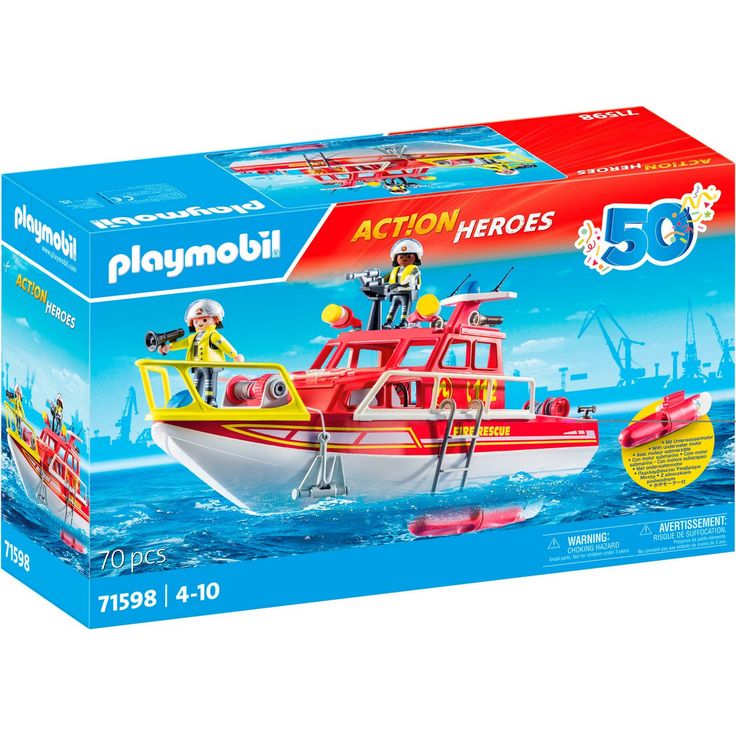 Playmobil® Feuerlöschboot (71598), Action Heroes, 50 Jahre Konstruktions-Spielset, (70 St)