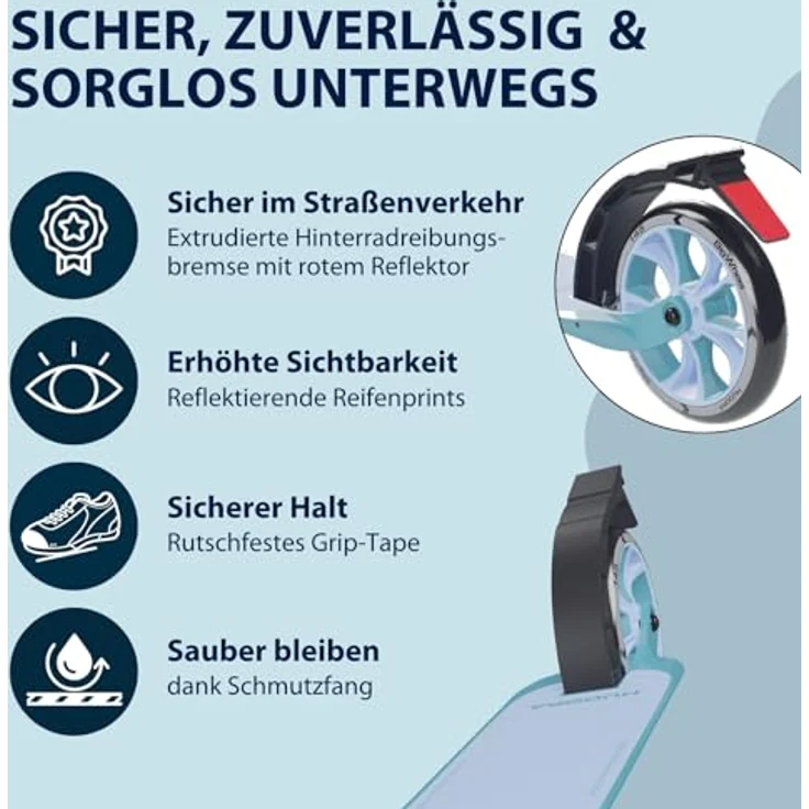 HUDORA BigWheel® 180 Advanced Junior, Höhenjustierbarer Kinder Roller in sky blue mit Reflektoren, für Kinder ab 3 Jahre, bis 60 kg – Bild 5