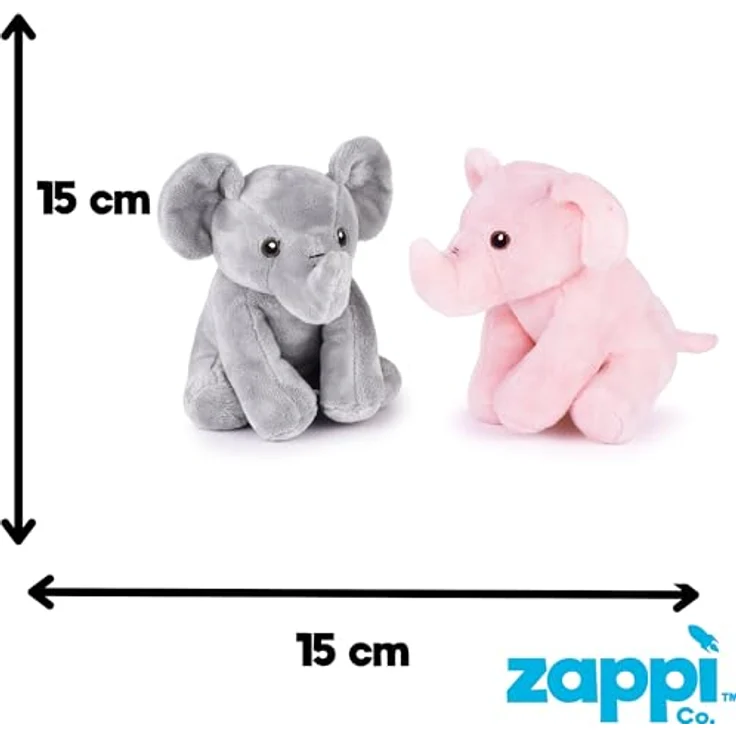 Zappi Co Elefanten-Set Plüschtiere Rüssel-Duo, Rosa + Grau, 15 cm, 100% Recycelt, Weich und Kuschelig – Bild 3
