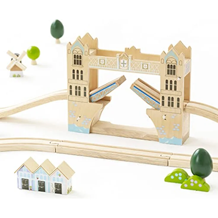 Le Toy Van London Train Set, 120-teiliges Holzeisenbahn-Set mit magnetisch verbindbaren Waggons, Gleisen und detaillierten Zubehörteilen aus nachhaltigem Holz, für Kinder ab 3 Jahren – Bild 4