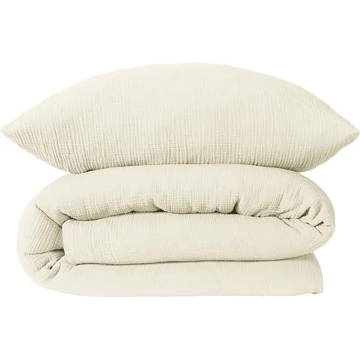 Schiesser Bettwäscheset Molly | Musselin | 100% Baumwolle aus nachhaltiger Produktion | 135x200cm + 80x80cm | Offwhite