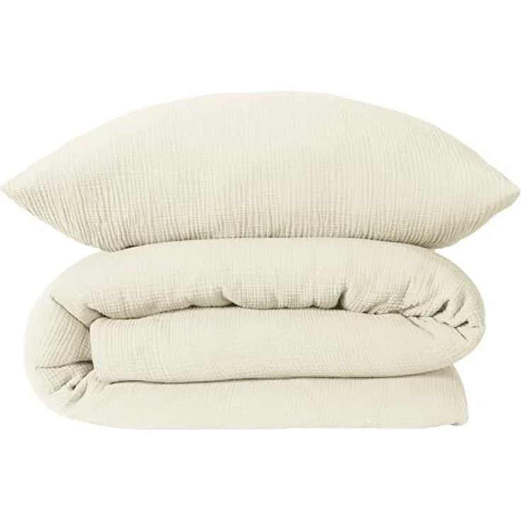 Schiesser Bettwäscheset Molly | Musselin | 100% Baumwolle aus nachhaltiger Produktion | 135x200cm + 80x80cm | Offwhite – Bild 1