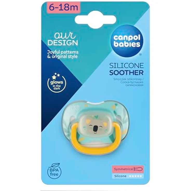 Canpol babies Schnuller Silikon 6-18m symmetrisch EXOTIC-KOALA-gelb, Leicht und symmetrisch – Bild 2