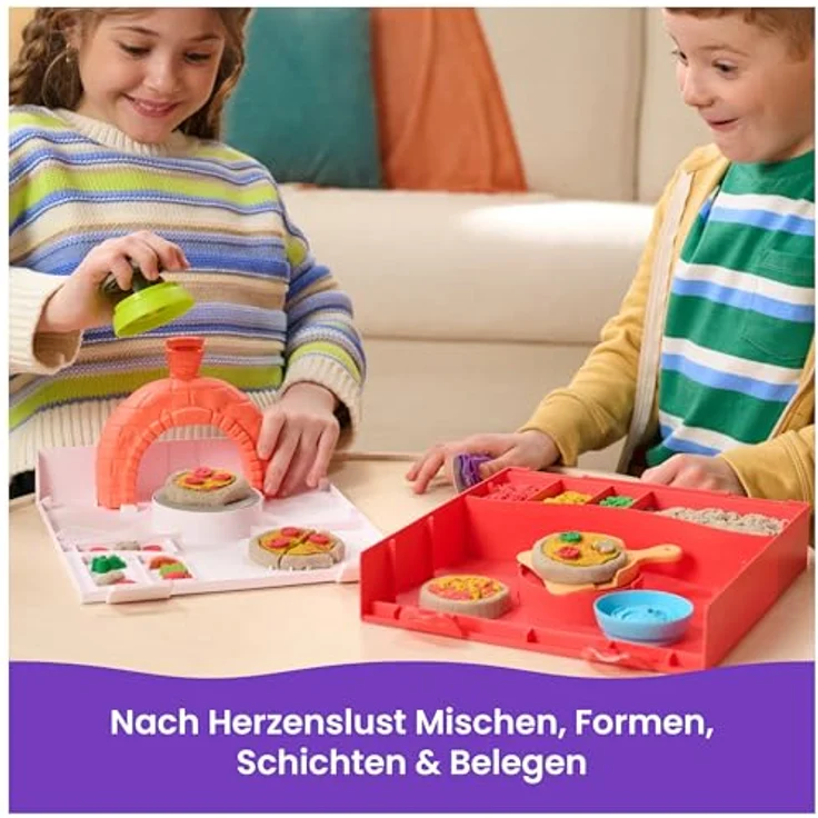 Spin Master Kinetic Sand Squish Pizza Set, Kreativset zur Förderung von Feinmotorik und Kreativität, inkl. Förmchen für individuelle Beläge – Bild 2