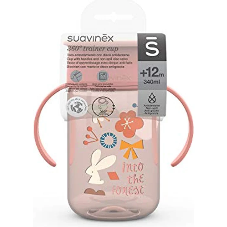 Suavinex 401196 Baby Training Cup mit Griffen und Anti-Tropf-System, 12 Monate, Forest Farbe Rosa - 340 ml - 121 g, Kindertrinkbecher - Lernbecher für die ersten Versuche beim Trinken - Spülmaschinengeeignet – Bild 2