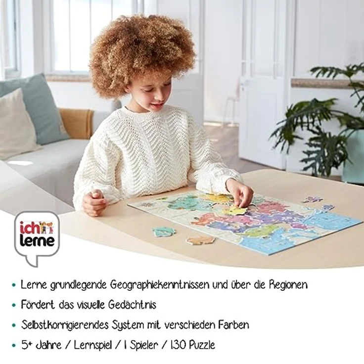 Jumbo Spiele 19927 Ich lerne Deutschlandkarte, Puzzle mit 130 Teilen und Begleitheft, 50x35,5cm Größe, recycelter Karton – Bild 2