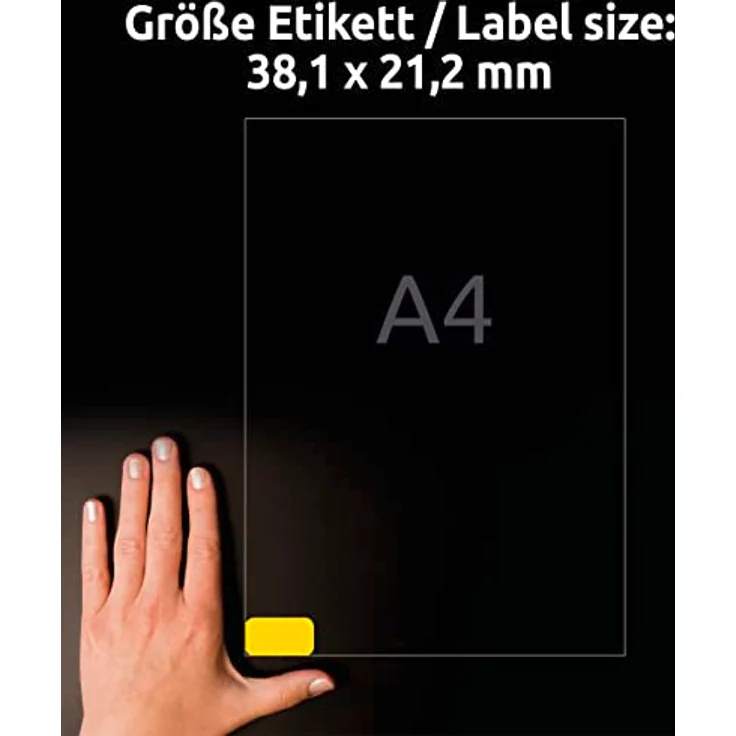 AVERY Zweckform L4793-20 Gelbe Etiketten (1.300 Aufkleber, 38,1x21,2 mm auf A4, wieder rückstandsfrei ablösbar, selbstklebende Farbetiketten, Papier matt, bedruckbare, farbige Klebeetiketten) 20 Blatt – Bild 4