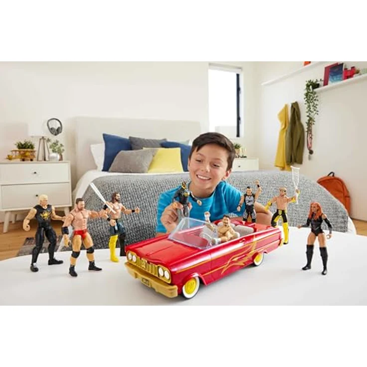 Mattel WWE Lucha Low Rider Fahrzeug-Actionfigur mit Rey Mysterio, Hydraulik-Action und Abschuss-Mechanismus, Mehrfarbig – Bild 2