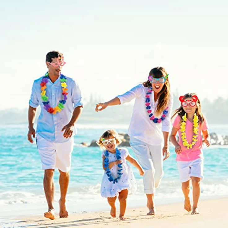 JOYIN 12 Stück Luau-Partybrille und 12 Stück Hawaii-Leinen, farbenfrohe Blumen-Girlanden, tropisches Dekorationszubehör für Sommer- und Strandpartys – Bild 5