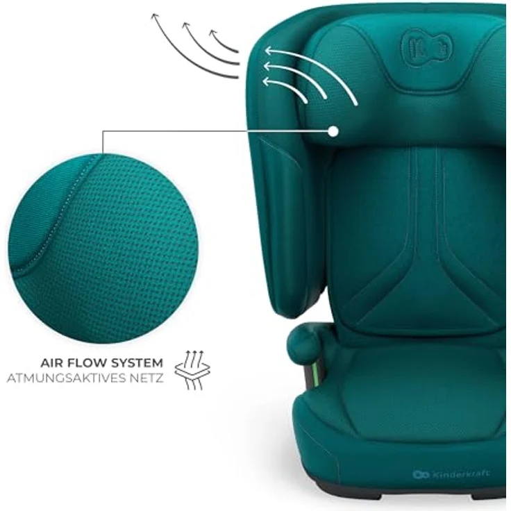 KinderKraft Unity 2 I-Size, Kindersitz mit ISOFIX, 5-fach verstellbarer Rückenlehne, erweiterter Seitenaufprallschutz, Air FLOW Belüftungssystem, faltbares Design, GRÜN – Bild 9