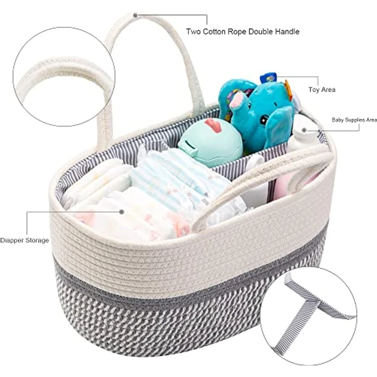 YeaYee Baby Windel Caddy Organizer, Multifunktionale Aufbewahrungsbox mit wechselbaren Fächern, 100% Baumwoll-Leinen, Tragbarer Aufbewahrungskorb für Windeln, Geschlechtsneutrales Design, Babyparty-Geschenk – Bild 2