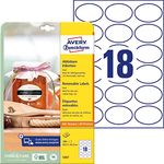 AVERY Zweckform 180 selbstklebende Flaschenetiketten, oval (63,5x42,3 mm), ideal für Einmachgläser und Gewürzflaschen, 10 Blatt, weiß