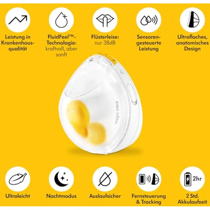 Medela Magic InBra Tragbare Einzel-Milchpumpe mit FluidFeel-Technologie, App-Konnektivität, Sensorsteuerung, ultraleicht (200g) und leise in Krankenhausqualität – Bild 4