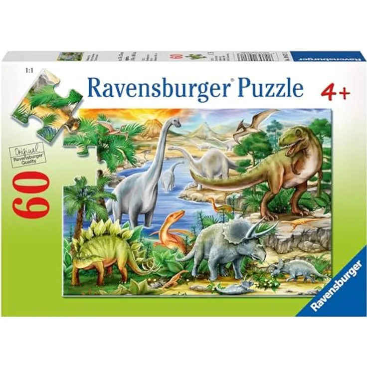 Ravensburger 09621 Dinosauri Puzzle, Mehrfarbig, langlebige Konstruktion aus FSC-zertifiziertem Karton, einzigartig geformte Teile, kinderfördernd