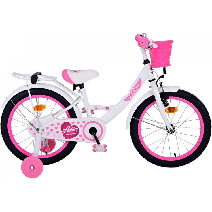 Volare Ashley Kinderfahrrad für Mädchen, 18 Zoll, Weiß, mit geschlossenem Kettenschutz, abnehmbaren Stützrädern und praktischen Zubehörteilen