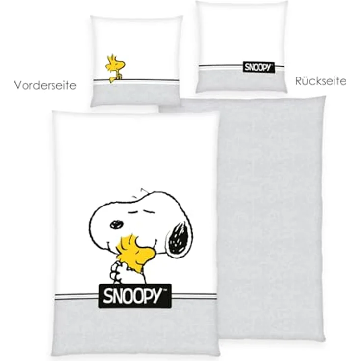 Herding Bettwäsche Peanuts, Snoopy, Kopfkissenbezug 80 x 80 cm mit Wende-Motiv, Bettbezug 135 x 200 cm, Mit Reißverschluss, 100% Baumwolle/Renforcé – Bild 2