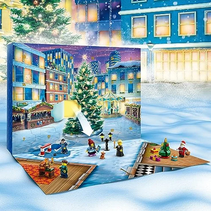 LEGO 60381 City Adventskalender 2023, Weihnachtskalender mit 24 Geschenken inkl. Weihnachtsmann- und Rentier-Figuren plus Winterwunderland-Spielmatte, Weihnachtsgeschenk für Kinder, Jungen, Mädchen – Bild 3