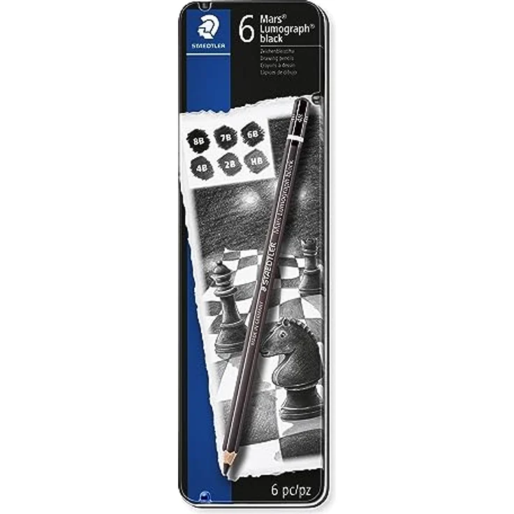 STAEDTLER Künstlerbleistift Mars Lumograph black, Premium-Bleistifte mit besonderer Minenrezeptur, 6 ST in Metalletui, 100B G6, Schwarz – Bild 1